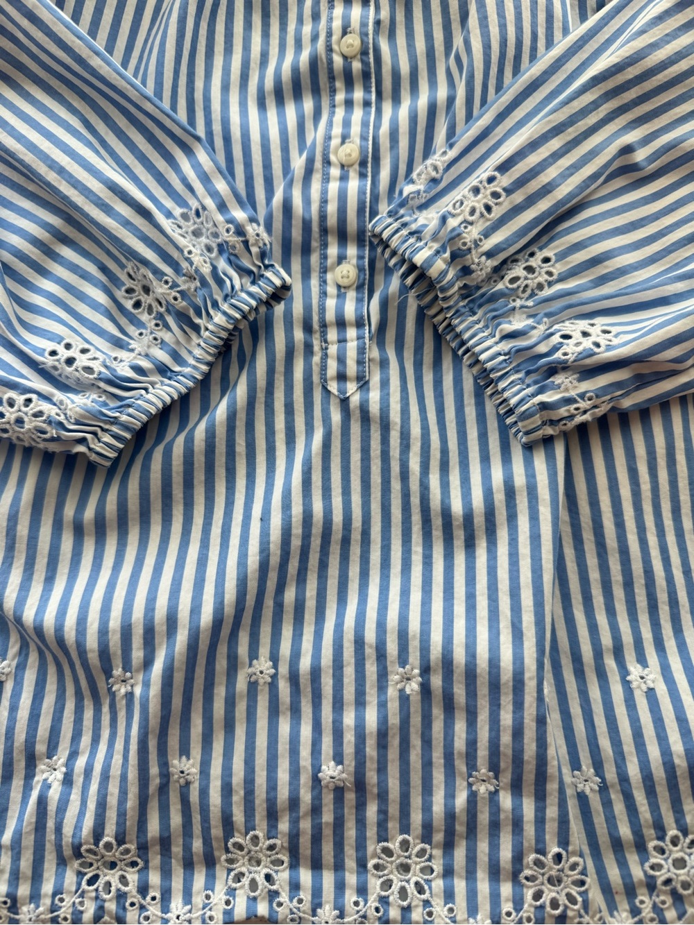 Polo Ralph Lauren Blue White Striped Eyelet Peasant Blouse 14 Cottagecore - Picture 3 of 8